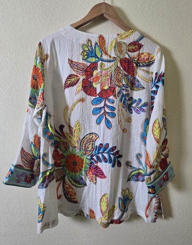 John Mark Floral Embroidered Tunic Top Colorful Bohemian Blouse Medium - Picture 4 of 6