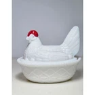 Vintage Westmoreland Milk Glass Hen on her Nest Covered Dish