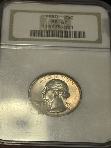 1950 Washington Quarter Ms67 Ngc Fatty Holder Very Attractive Subtle Toning!