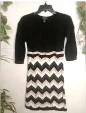 Vintage 90s Y2K Spense Petite Knit Sweater Dress Size SP Black Chevron Bodycon