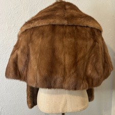 Vtg Genuine Mink Fur Stole Wrap Shawl Jacket Brown Closure and Pockets OS