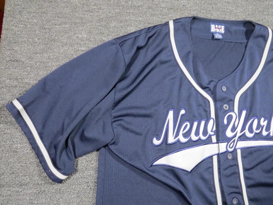 Camisa Nueva York Para Hombres 2XL Azul Marino Camiseta de Béisbol Botón Frontal Script Base Campamento Malla Foto 2 de 4