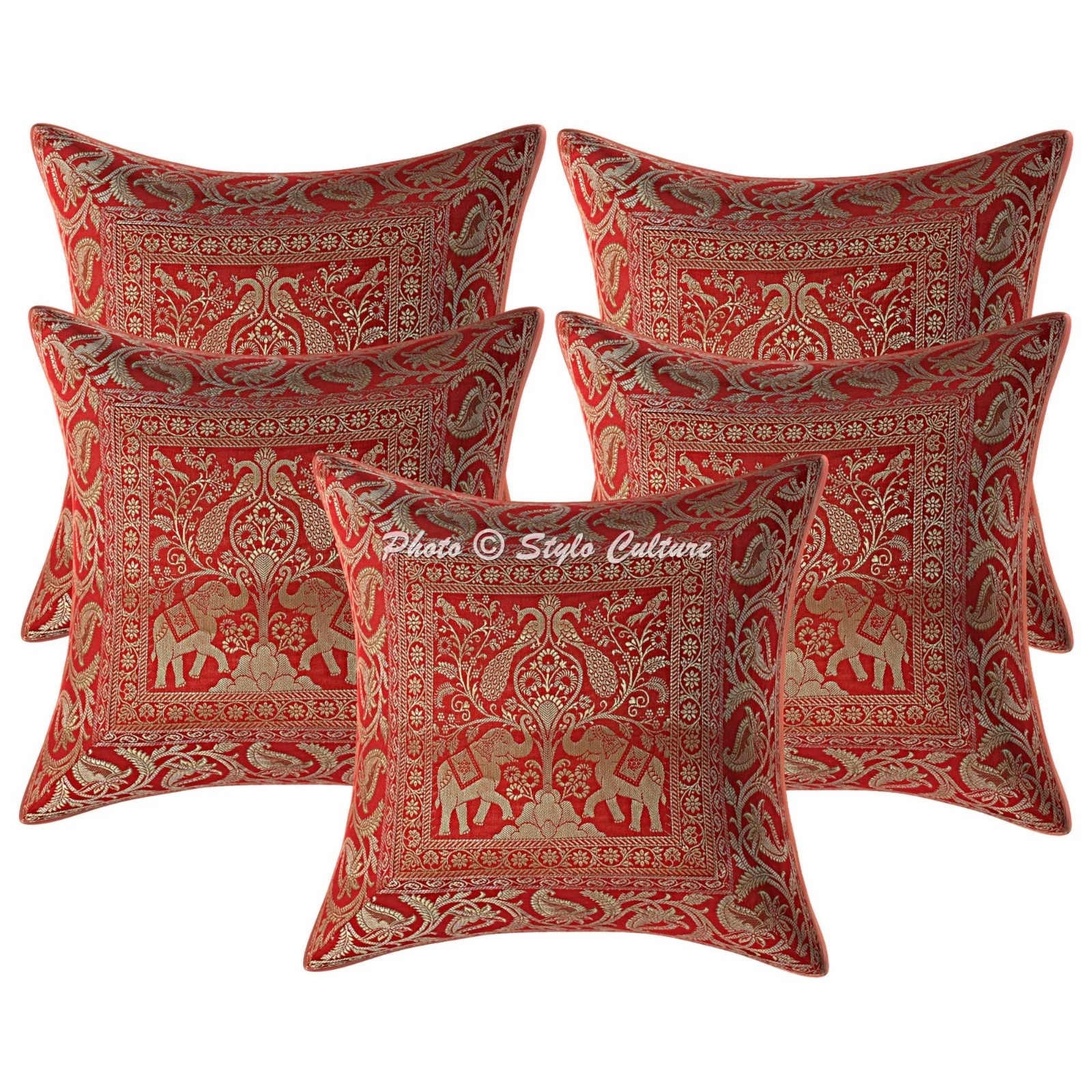 Decorative Throw Pillow Covers 16x16 Elephant Brocade Home Decor Cushion Cover
