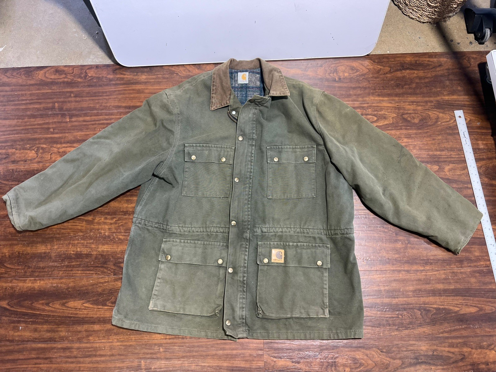 Carhartt Vintage Green Canvas Western Cape Duster Barn Jacket Mens Size XL ?