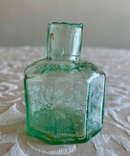 Antique Ice blue glass octagon ink well