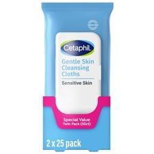 Cetaphil Face and Body Wipes, Gentle Skin 25 Count (Pack of 2), White 
