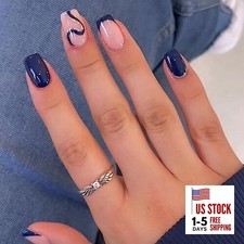 Simplicity Dark Blue Press On Nails - Short, Glossy False Nails with Shiny 27