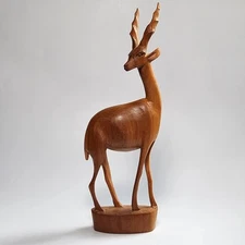Vintage Hand Carved Wooden Gazelle Antelope MCM Sculpture