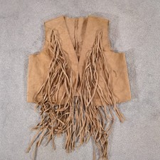 Vintage Suede Fringe Waistcoat Women's Tan Small Brown Boho Western Hippie