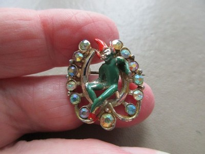 SÜSSE VINTAGE RETRO GOLDFARBENE LUCKY CORNISH PIXIE PISKEY PISKIE EMAILLE BROSCHE ANSTECKNADEL