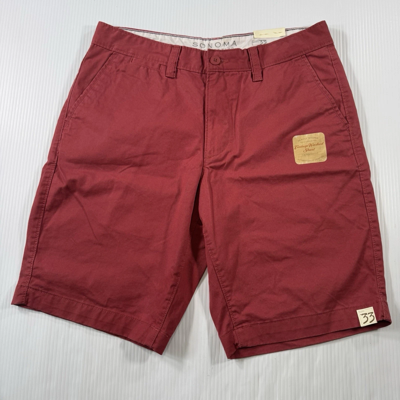 NEW Sonoma Life + Style Men's Casual Walking Shorts 33” Wine Red Men’s Shorts