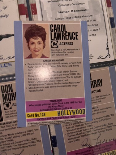Carol Lawrence  Signed Hollywood Walk Of Fame Card  # 139 Starline 1991 - Picture 2 of 2