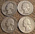 1939, 1946, 1956, 1961-D 25C Washington Silver Quartersł
