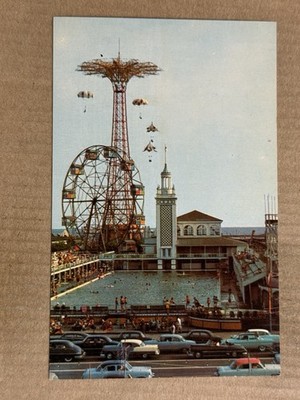 Postcard Coney Island New York Steeplechase Amusement Park Parachute Jump Ride