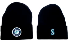 2 FOR 10.95! Seattle Mariners flat logos on 2 Navy beanie  cap hat. See details