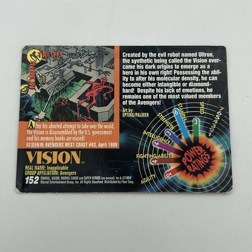 1994 Fleer Marvel Universe Card #152 Super Heroes The Vision Avengers - Picture 2 of 7
