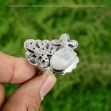 Halloween Sale Sterling Silver Natural Rainbow Moonstone Promise Ring Jewelry