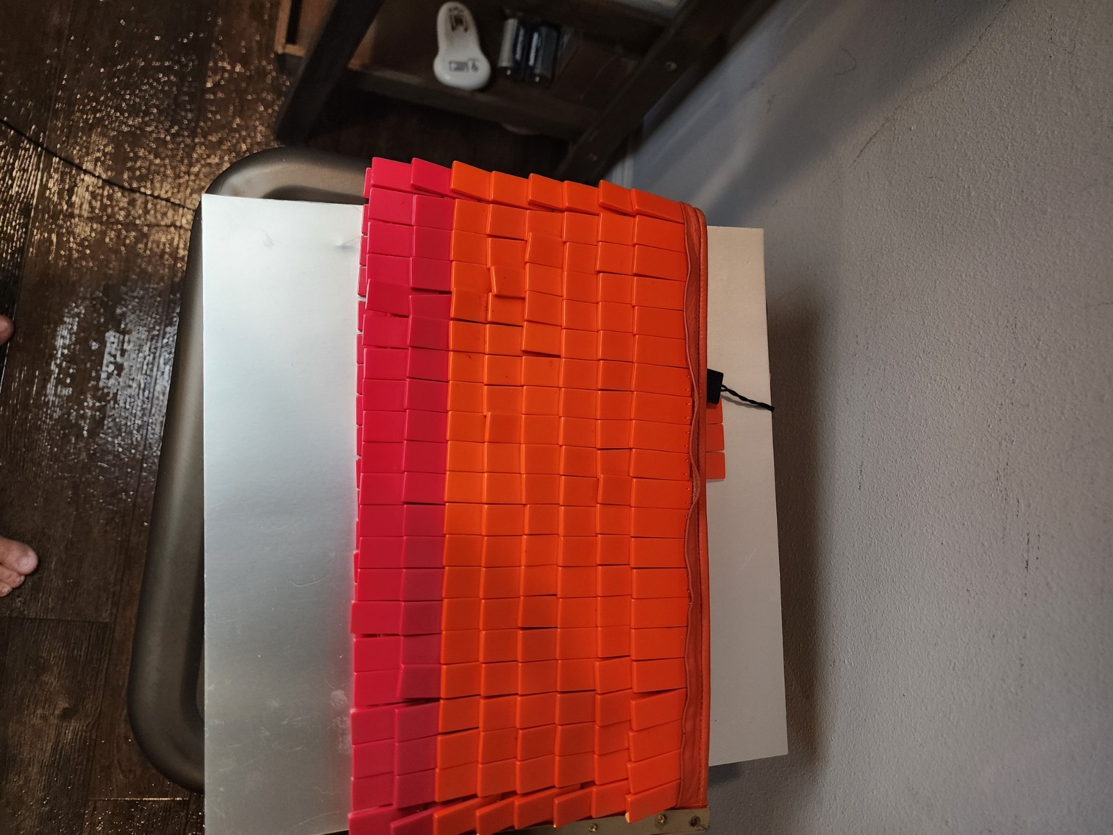 VINTAGE Hervé Léger Orange and Pink Acrylic Chip Fringe Clutch Handbag 12.5 x 7" image 4