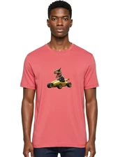 T-Rex-In-Suit-Driving-Gold-Car Mens Graphic Tee, 100% Cotton, Casual Summer Wear