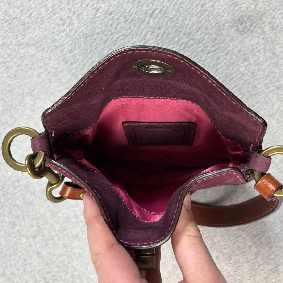 Vintage Coach Purse Womens Mini Suede Burgundy Suede Hobo Pink 