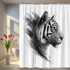Artistic Tiger Shower Curtain - Black and White Watercolor Design