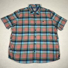 LL Bean Shirt Mens Large Plaid Blue Pink Short Sleeve Button Up Traditional Fit