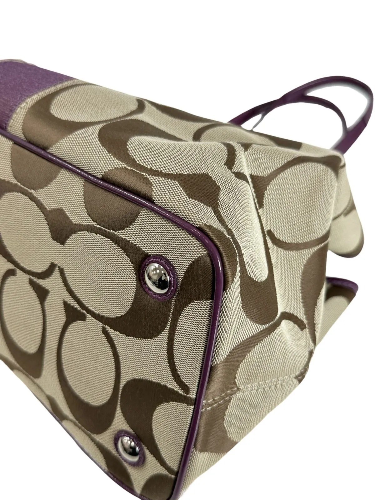 COACH Signature Canvas Kisslock Tote Bag Beige Purple… - Gem