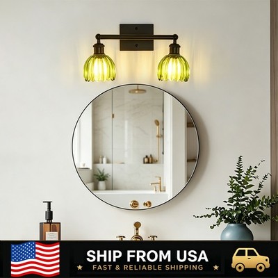 LETRY Tulip Glass Shade Vanity Light 2-Light E26 Floral Bathroom Wall Light 16in