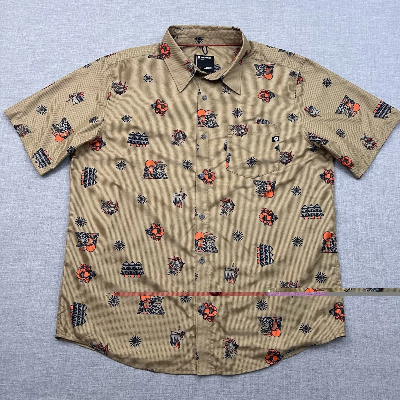 Marmot Syrocco Shirt Mens XL Shetland Brown Short Sleeve Hiking Geometric