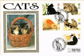 Dr Jim Stamps G.B. 1995 Cats Silk Cover Collection 12.5 X 18.7 Cm