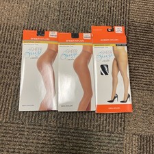 Pantyhose Sheer Nylon Breeze Black Size Queen Reinforced Panty. New. Set Of 3