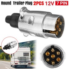 2x Trailer Plug 7 Pin Aluminium Round Metal Male Adapter Connector Truck Caravan