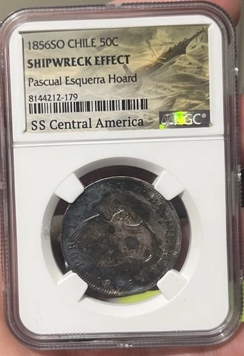 1856 SO Chile Peso SS Central America Pascual Esquerra Hoard - NGC Shipwreck