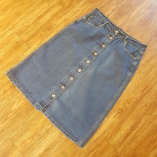 Cotton Traders UK 12 Blue Slight-Stretch Denim Midi Skirt in Good Condition