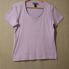 Karen Scott Short Sleeve Knit Tee Lilac 100% Cotton Womens M #A6-20