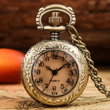 Mini Quartz Analog Pocket Watch Glass Dome Necklace Chain Kids Christmas Gifts