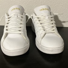 adidas Men s White Leather Low Top Lace-Up Sn...