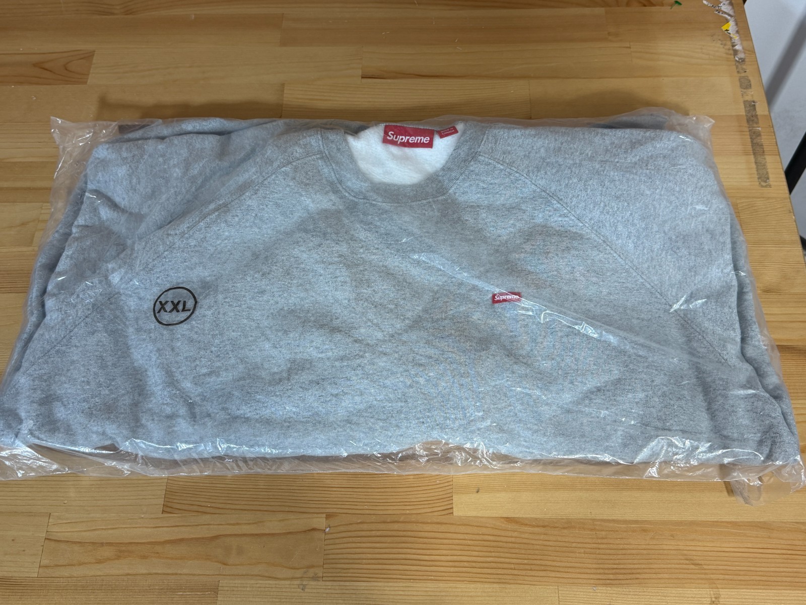 Supreme Small Box Raglan Crewneck Heather Grey Size XXL Made in Canada NWT