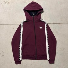 Victoria Secret PINK Iridescent Bling Faux Fur Hood Full-Zip Hoodie Ruby Plum XS