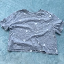 Colsie Grey Gray Crop Top White Stars Women's Small Casual Comfort Spring Summer