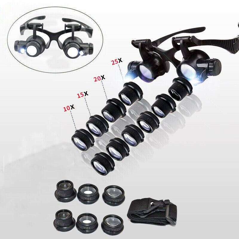 LED Lighted Jeweler Loupe Head Magnifier Hands Free Magnifying Glass