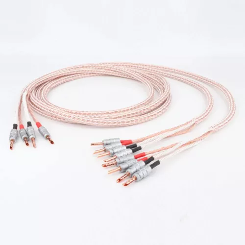 Pair 24 Cores OCC 12TC HiFi Speaker Cable 2 to 4 Audio Banana Y Spade Plug Line - Picture 2 of 11