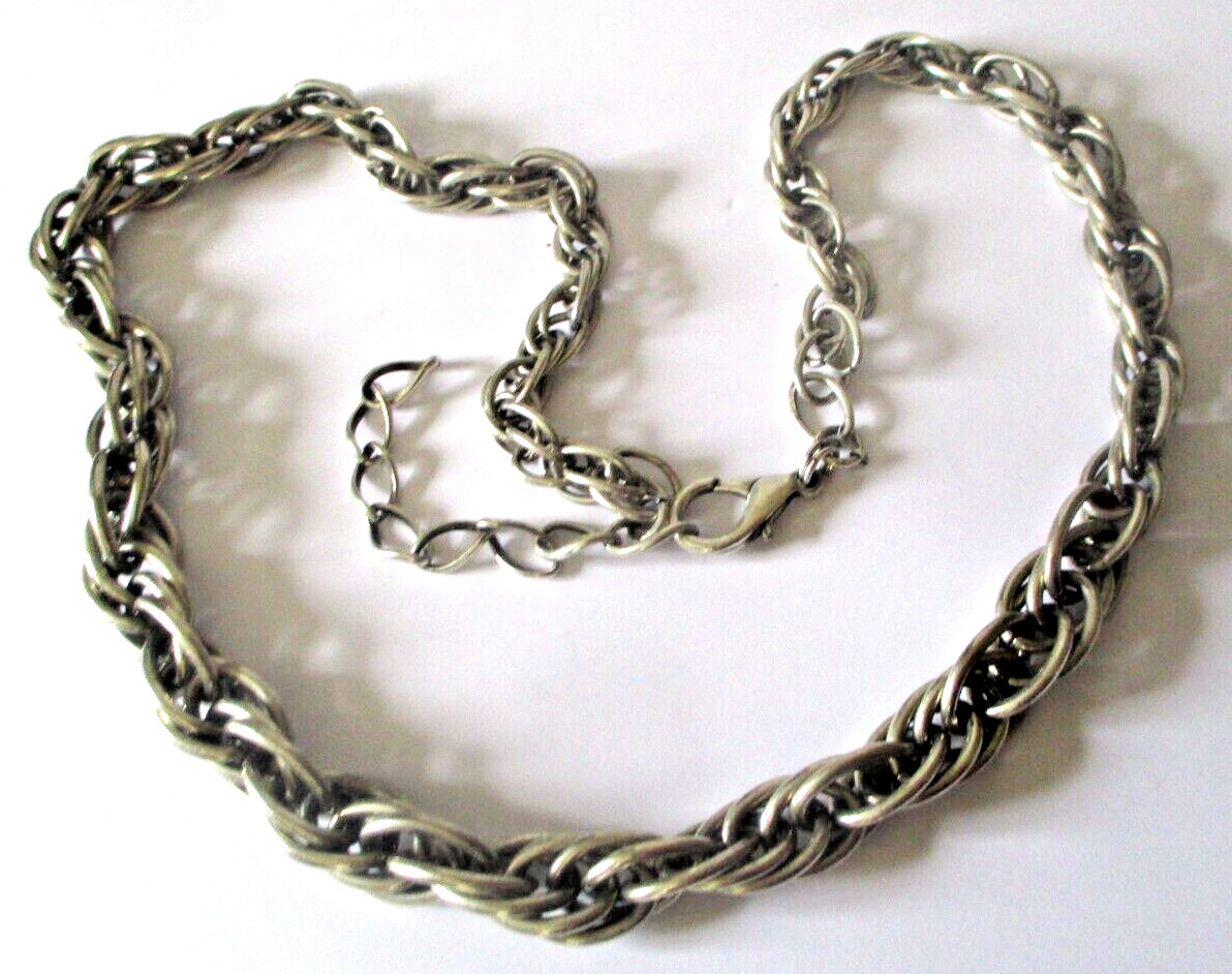 Large Thick Silver Color Solid Link Chain Necklac… - image 3