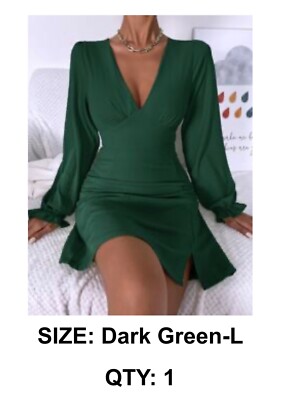 SHEIN Large Dark Green dress short v neck long sleeve zip up | eBay SHEIN Large Dark Green dress short v neck long sleeve zip up | eBay