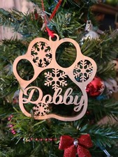 Personalized Paw Print Shaped Wooden Pet Christmas Ornament