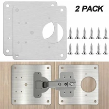 2 Hinge Repair Plate Stainless Furniture Cupboard Mount Tool Kit For Cabinet Lat