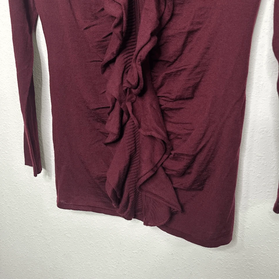 Suéter Elie Tahari Para Mujer Borgoña Volantes Lana Merino Cremallera Talla M Foto 3 de 4