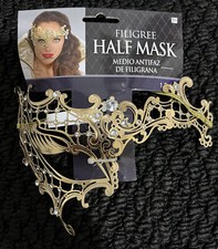 Womens Metal Gold Filigree Half Mask - NWT - Halloween/Mardi Gras