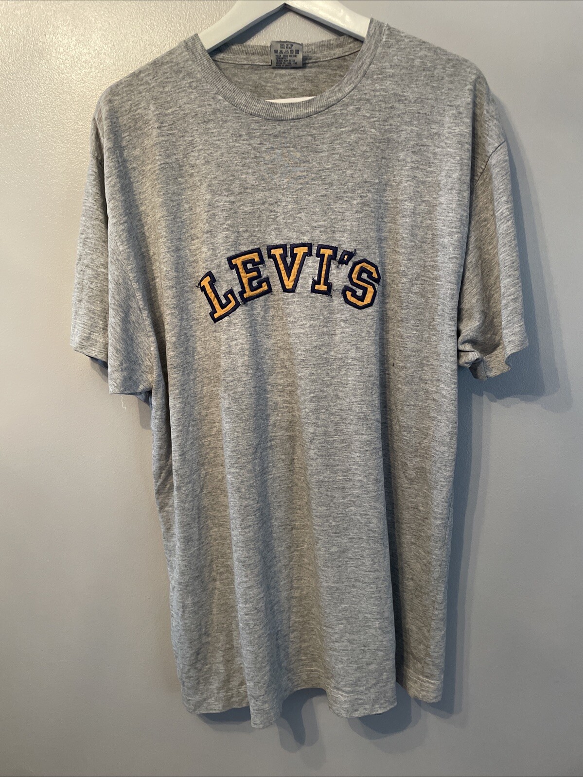 LEVI'S Mens T-Shirt Grey XL Embroidered Logo Spellout