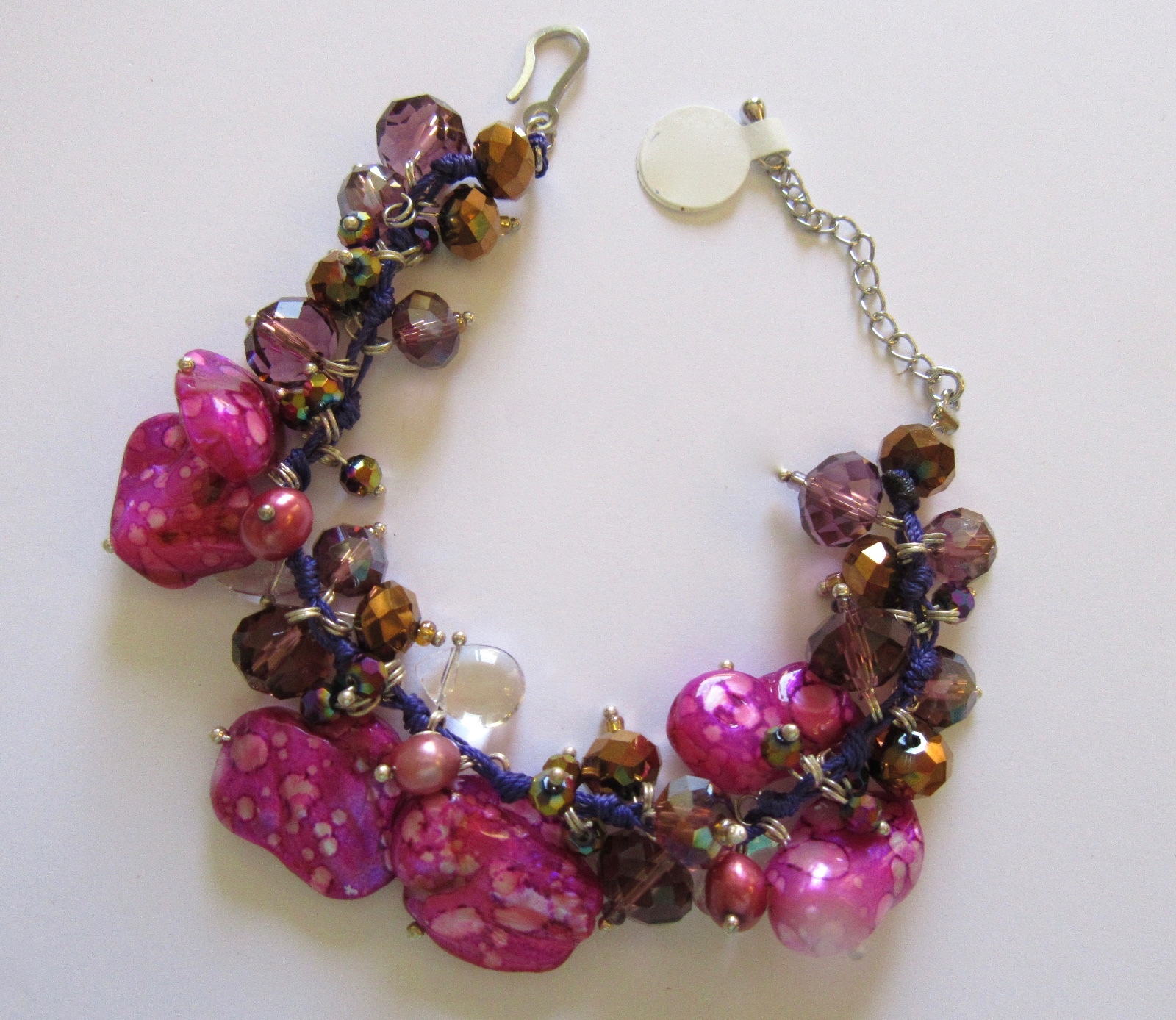 Baroque Pink & Purple Freshwater Pearl Bracelet with Gold and Clear Beads 8-9.5 Inches-image